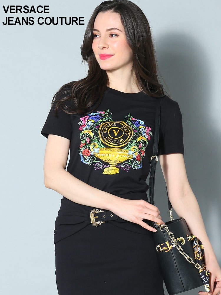 VERSACE JEANS COUTURE (ヴェルサーチェ ジーンズ クチュール) ガーデンプリント クルーネック 半袖 Tシャツ VCL74HAHF01