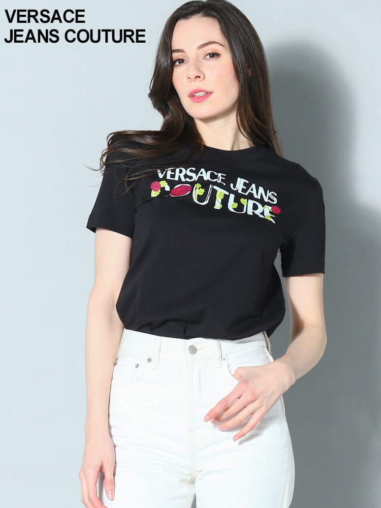 VERSACE JEANS COUTURE (ヴェルサーチェ ジーンズ クチュール) ロゴプリント クルーネック 半袖 Tシャツ VCL74HAHT15