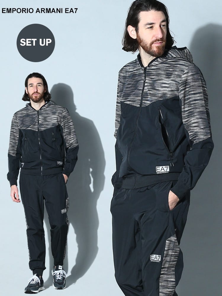 EMPORIO ARMANI EA7 (エンポリオアルマーニ) プリント切り替え フルジップ パーカー パンツ セットアップ EA73RPV04PNP6Z ブランド