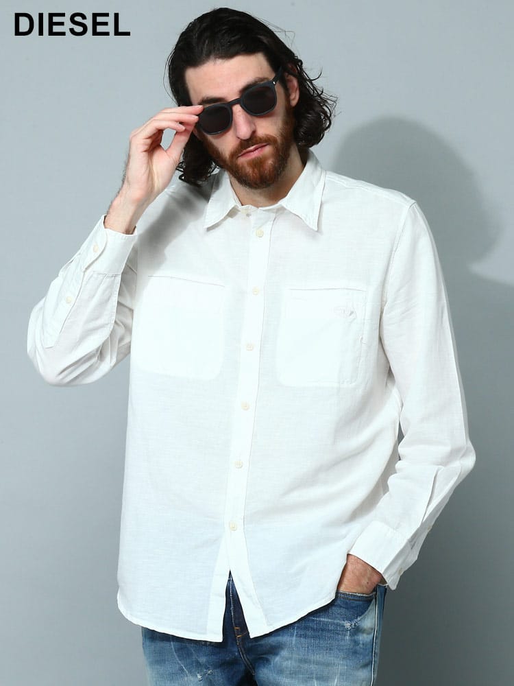 DIESEL (ディーゼル) コットンリネン ポケット 長袖 シャツ S-Omar 