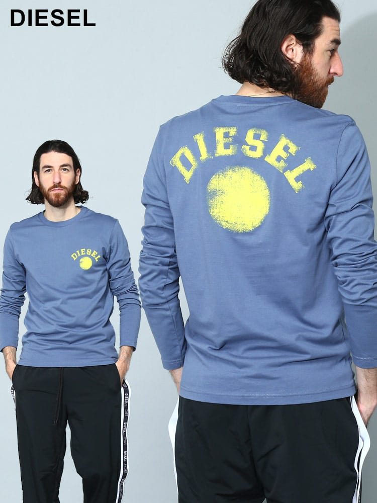 DIESEL (ディーゼル) バックロゴ クルーネック 長袖 Tシャツ T-DIEGOR-LS-K1 メンズ ブランド DSA088320GRAI