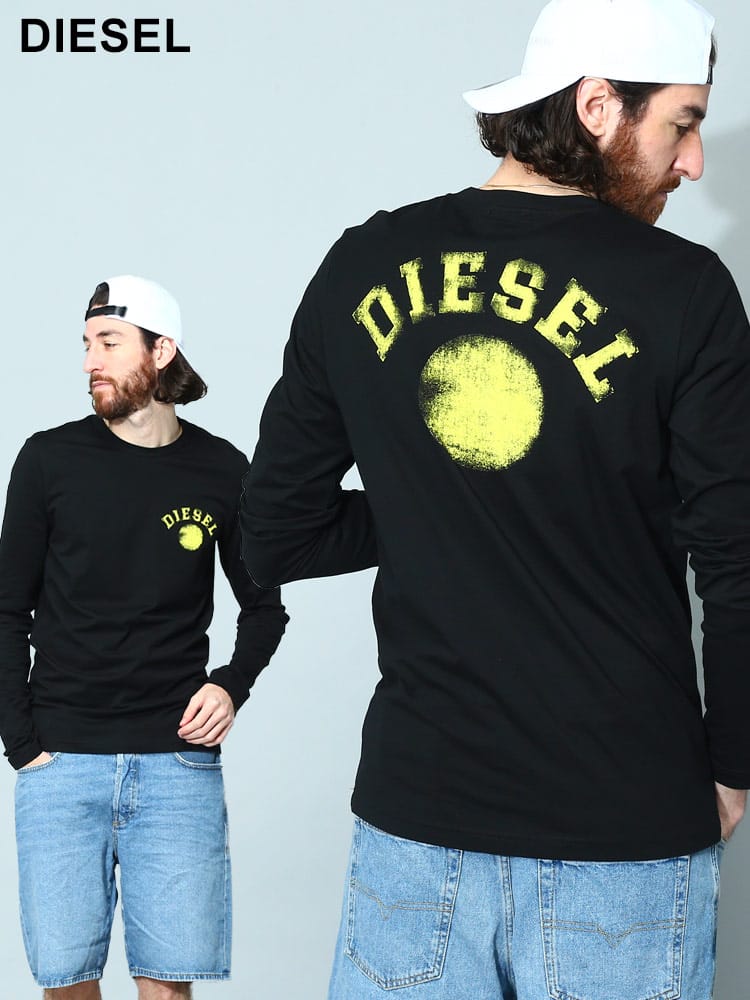 DIESEL (ディーゼル) バックロゴ クルーネック 長袖 Tシャツ T-DIEGOR-LS-K1 メンズ ブランド DSA088320GRAI