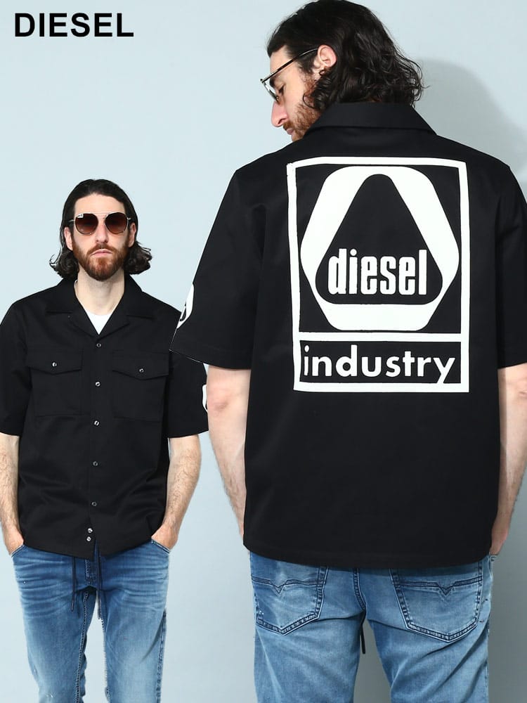 DIESEL (ディーゼル) バックプリント オープンカラー 半袖 シャツ S 