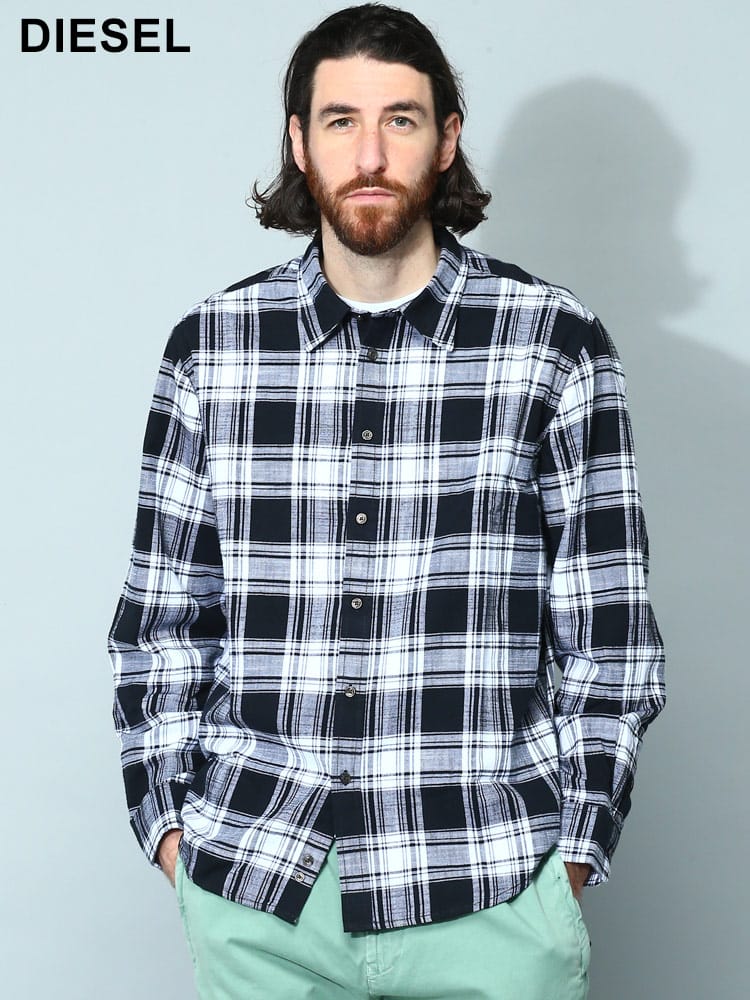 DIESEL (ディーゼル) コットン チェック 長袖 シャツ S-UMBE-CHECK-N メンズ ブランド DSA085370TFAJ