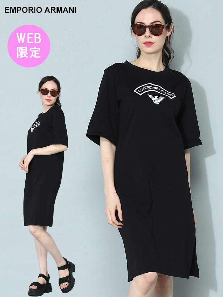 【オンラインストア限定】 EMPORIO ARMANI (エンポリオアルマーニ) プリント クルーネック 半袖 Tシャツワンピ EAUL1646873レディース ブランド