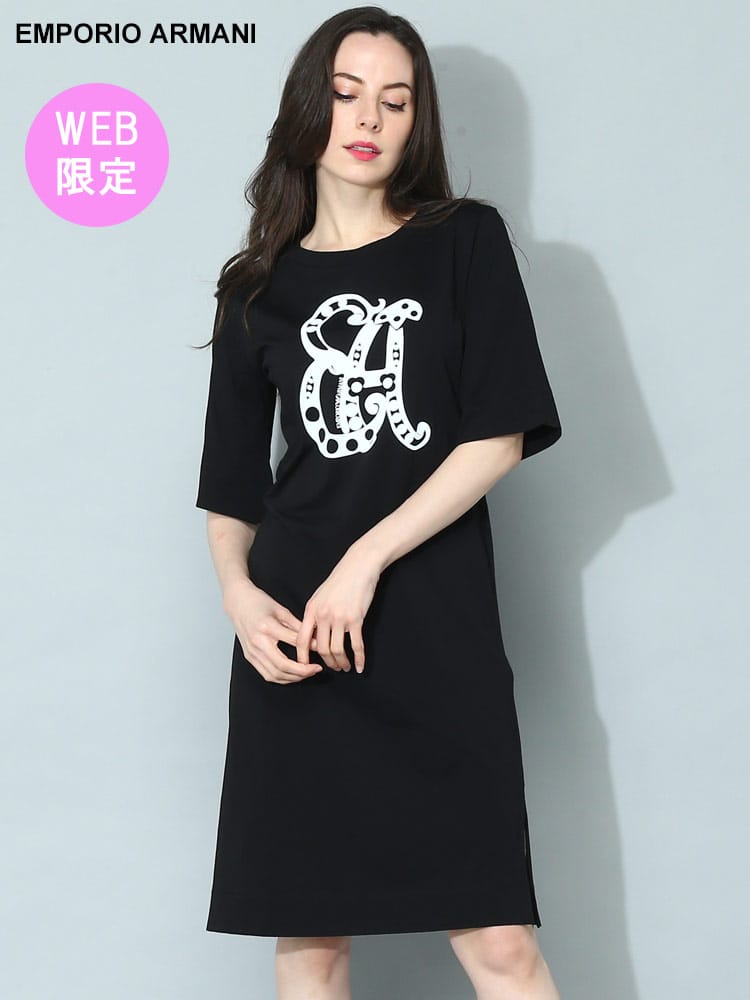 【オンラインストア限定】 EMPORIO ARMANI (エンポリオアルマーニ) プリント クルーネック 半袖 Tシャツワンピ EAUL1646873レディース ブランド