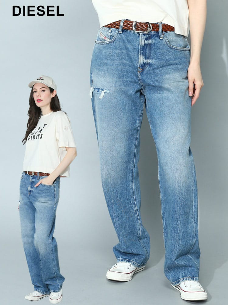 DIESEL (ディーゼル) ダメージ ジップフライ ジーンズ 1999 D-Reggy 007n3 DSLA03621007N3レディース ブランド