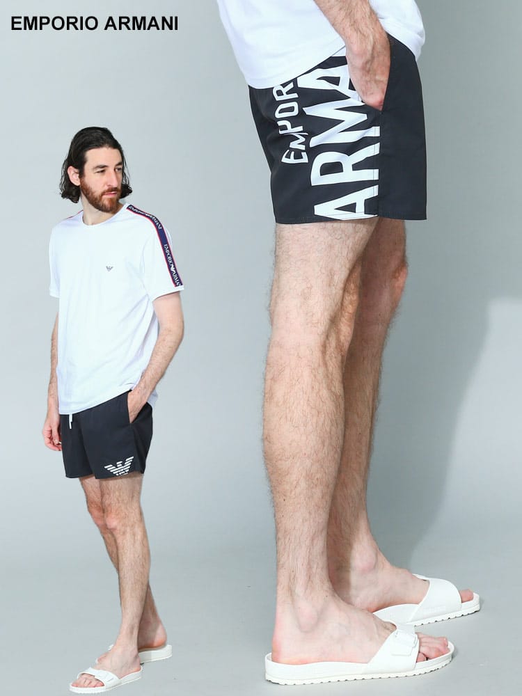 EMPORIO ARMANI (エンポリオアルマーニ) ロゴプリント メッシュインナー スイムパンツ EAS2117403R424 メンズ ブランド