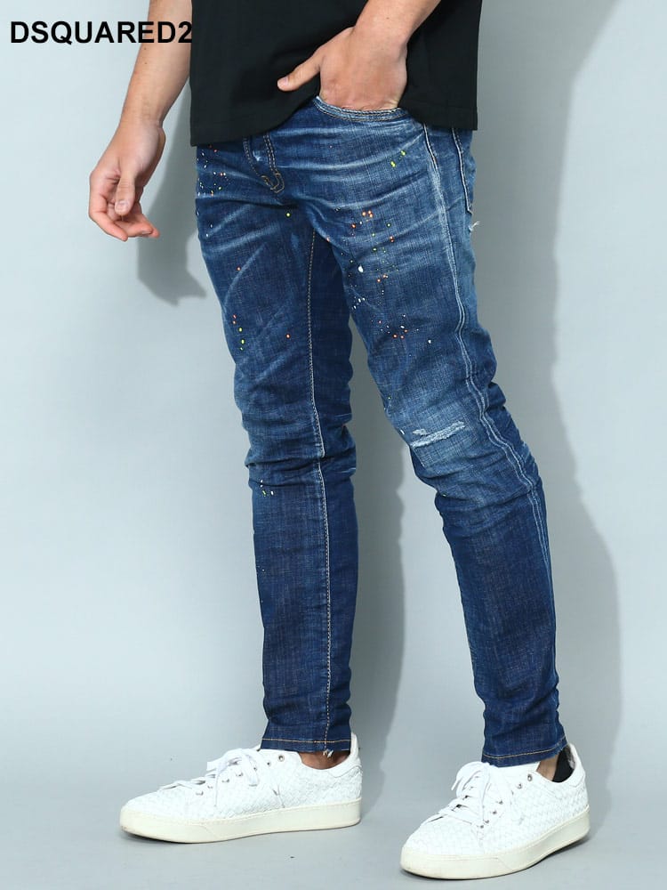 DSQUARED2 (ディースクエアード) ダメージ ペイント ボタンフライ ジーンズ SKATER メンズ ブランド D2LB1274S30342