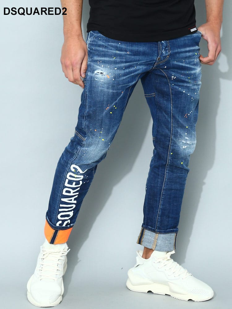 DSQUARED2 (ディースクエアード) ダメージ ペイント ボタンフライ ジーンズ TIDY BIKER メンズ ブランド D2LB1240S30342