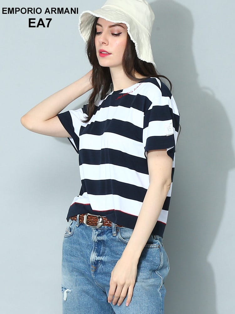 EMPORIO ARMANI EA7 (エンポリオ アルマーニ) ボーダー クルーネック 半袖 Tシャツ EA7L3RTT26TJDZZレディース ブランド