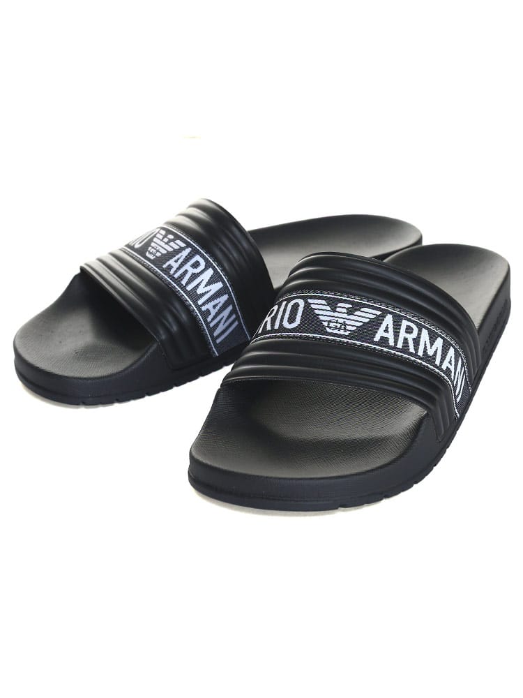 【オンラインストア限定】 EMPORIO ARMANI (エンポリオアルマーニ) ロゴライン スライドサンダル EASXVPS05XN744 メンズ ブランド