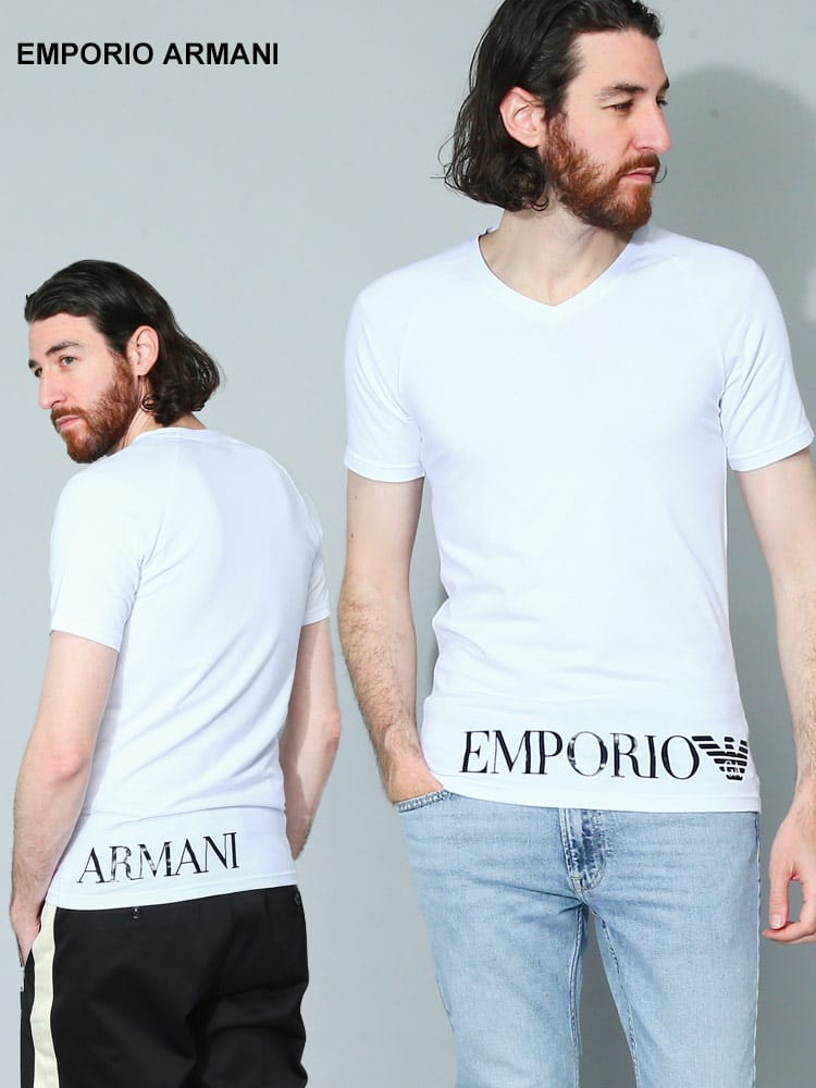 EMPORIO ARMANI (エンポリオアルマーニ) 裾ロゴ Vネック 半袖 アンダーTシャツ EAU1117603R755 メンズ ブランド