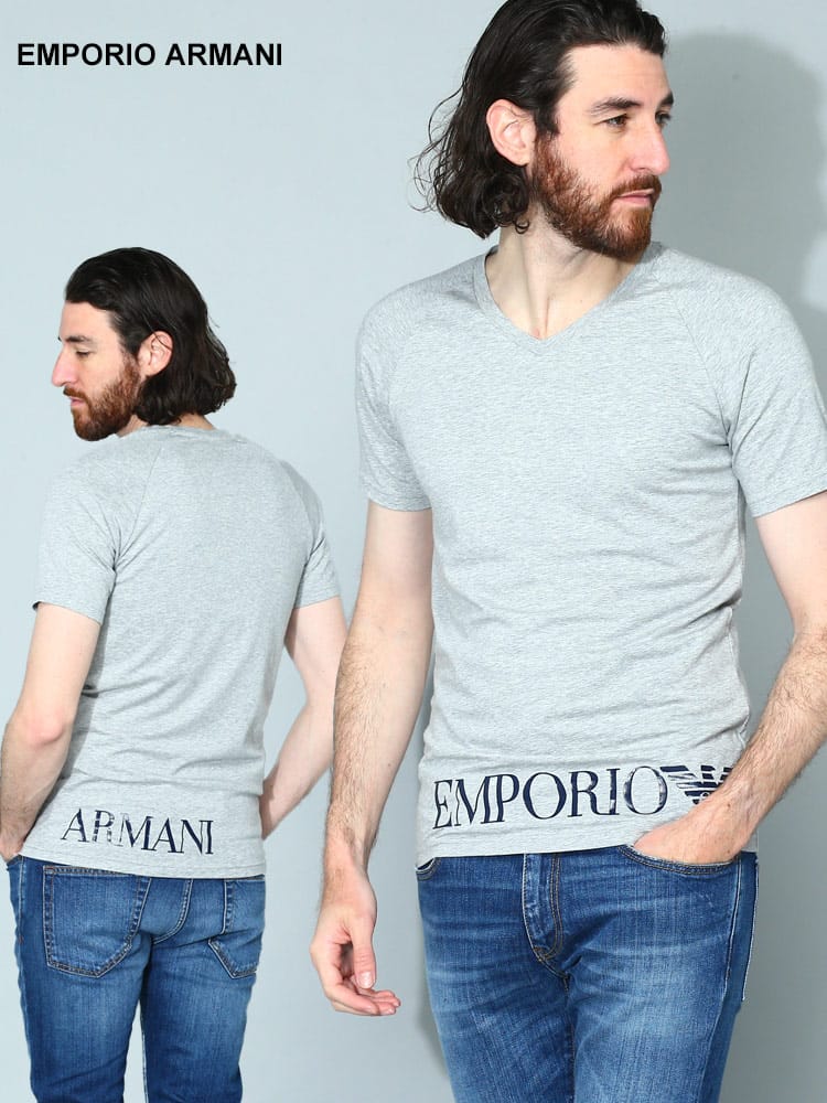 EMPORIO ARMANI (エンポリオアルマーニ) 裾ロゴ Vネック 半袖 アンダーTシャツ EAU1117603R755 メンズ ブランド