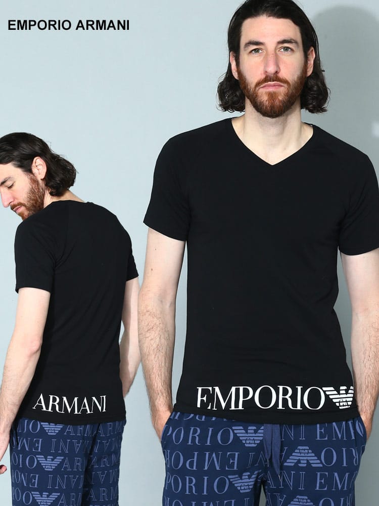 EMPORIO ARMANI (エンポリオアルマーニ) 裾ロゴ Vネック 半袖 アンダーTシャツ EAU1117603R755 メンズ ブランド