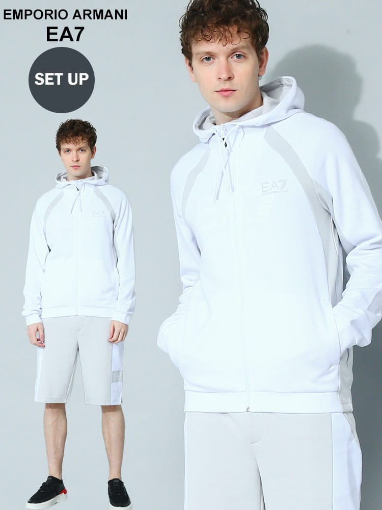 EMPORIO ARMANI EA7 (エンポリオ アルマーニ) ロゴプリント フルジップ パーカー ショートパンツ セットアップ EA73RPM29PJF3ZS