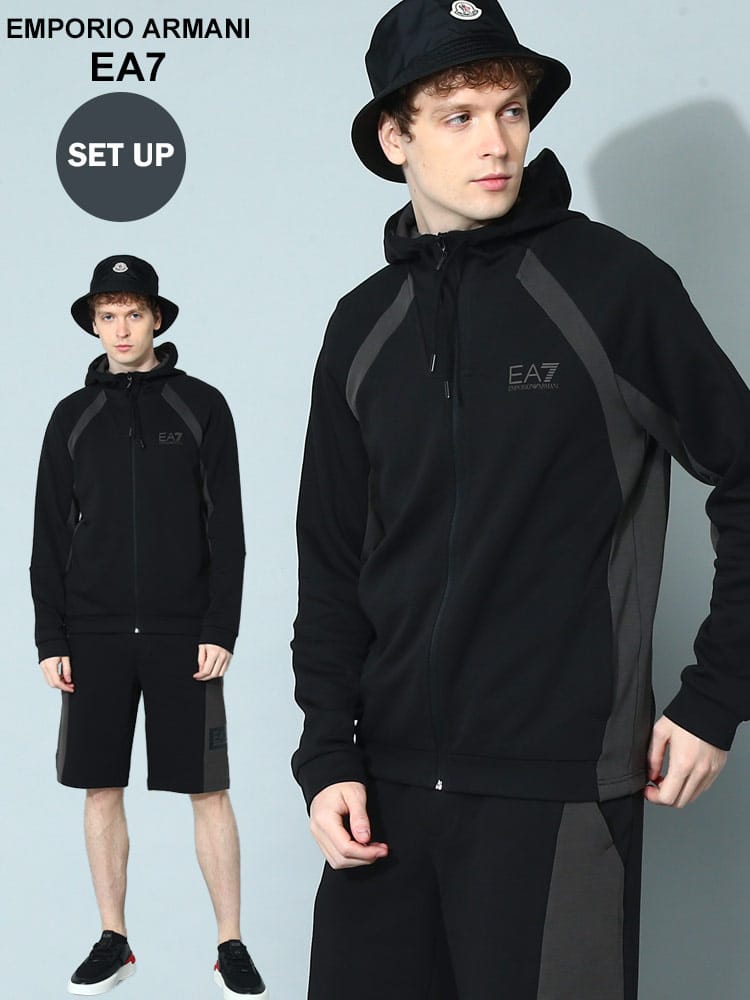 EMPORIO ARMANI EA7 (エンポリオ アルマーニ) ロゴプリント フルジップ パーカー ショートパンツ セットアップ EA73RPM29PJF3ZS