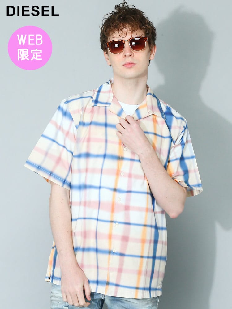 【オンラインストア限定】 DIESEL (ディーゼル) チェック オープンカラー 半袖 シャツ S-Frank-Check DSA088290DMAT メンズ ブランド