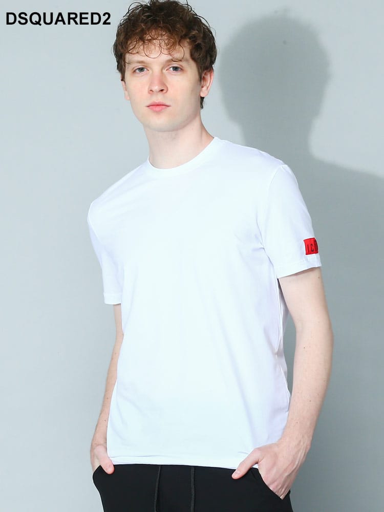 DSQUARED2 (ディースクエアード) 袖ICONロゴ クルーネック 半袖 アンダーTシャツ D2D9M20448WHITE メンズ ブランド