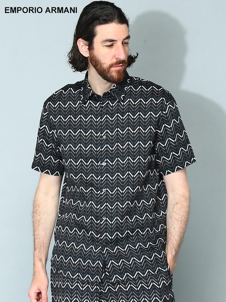 EMPORIO ARMANI (エンポリオアルマーニ) 総柄プリント 半袖 シャツ EA3R1CQ71NWDZ メンズ ブランド