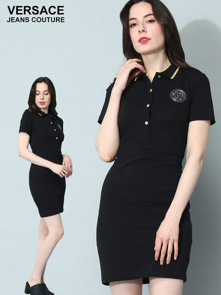 VERSACE JEANS COUTURE (ヴェルサーチェ ジーンズ クチュール) ロゴワッペン 半袖 ポロワンピース VCL74HAOT08 ブランド レディース