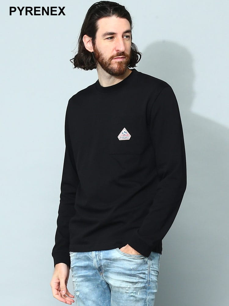 PYRENEX (ピレネックス) ロゴ ポケット クルーネック 長袖 Tシャツ PNHUS015
