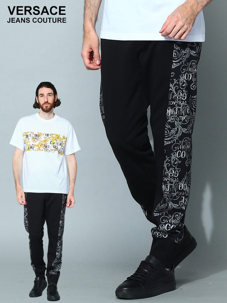 VERSACE JEANS COUTURE (ヴェルサーチェ ジーンズ クチュール) ロゴクチュール 切り替え スウェットパンツ VC74GAA3C0FS063 メンズ ブランド