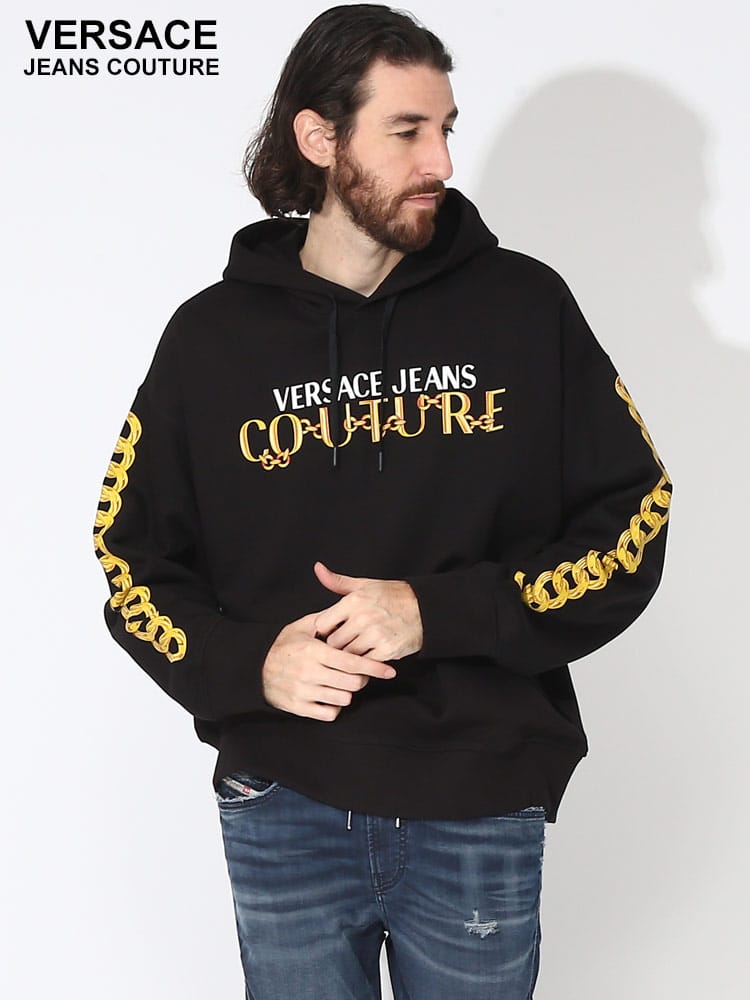 VERSACE JEANS COUTURE (ヴェルサーチェ ジーンズ クチュール) 裏起毛 チェーンロゴ プルオーバー パーカー VC75GAIF01CF00F ブランド メンズ 男性 トップス