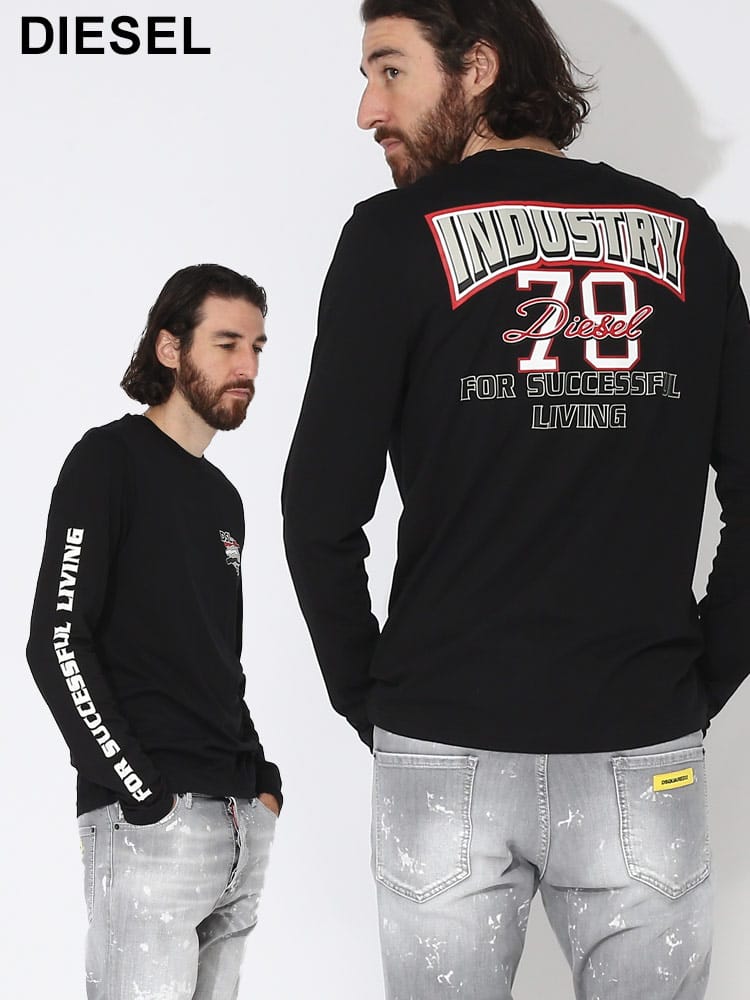 DIESEL (ディーゼル) バックプリント クルーネック 長袖 Tシャツ DSA110490GRAI ブランド メンズ 男性 トップス