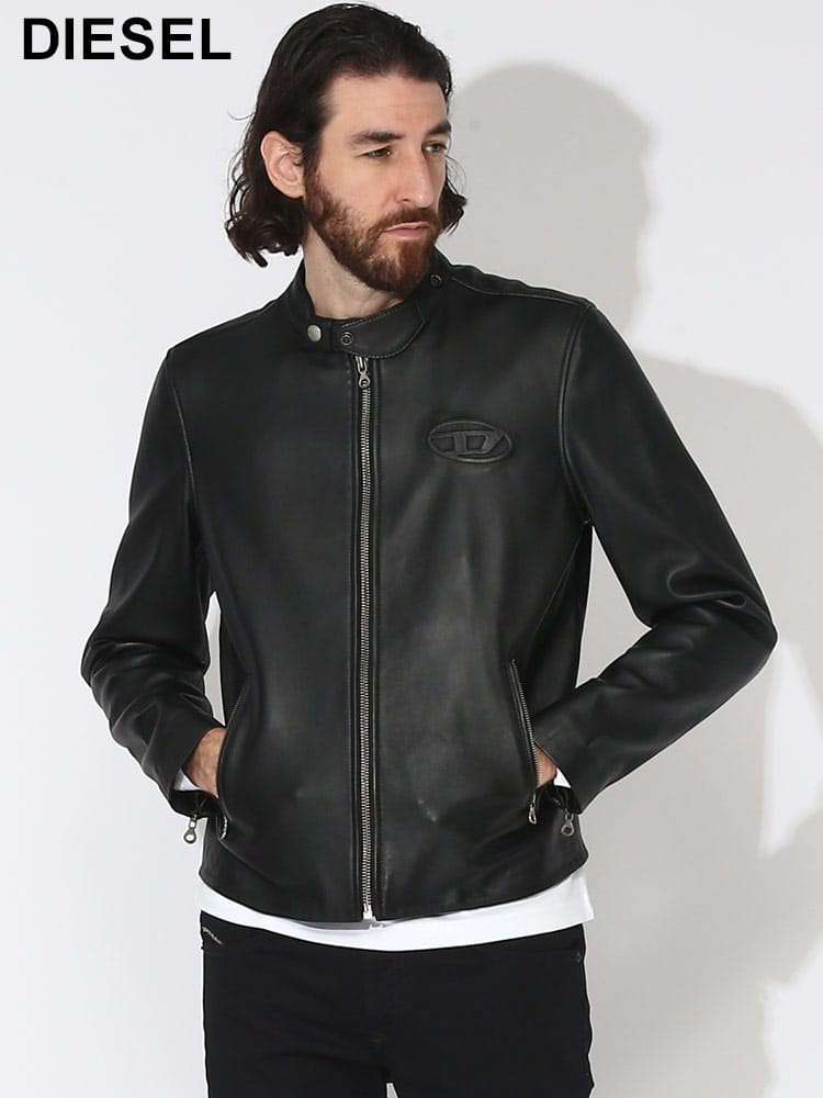 DIESEL (ディーゼル) レザー ロゴ フルジップ ライダースジャケット  