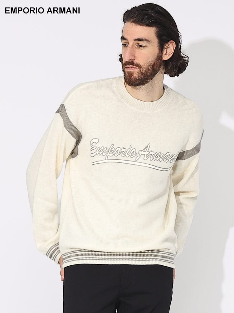 EMPORIO ARMANI (エンポリオアルマーニ) プレッピーフォントロゴ クルーネック ニット EA6R1MXA1MFUZ ブランド メンズ 男性 トップス
