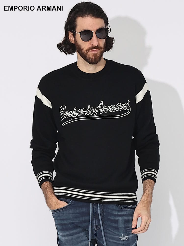 EMPORIO ARMANI (エンポリオアルマーニ) プレッピーフォントロゴ クルーネック ニット EA6R1MXA1MFUZ ブランド メンズ 男性 トップス