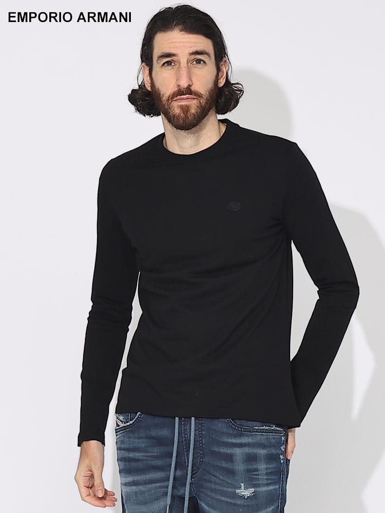EMPORIO ARMANI (エンポリオアルマーニ) ワンポイントロゴ クルーネック 長袖 Tシャツ EA8N1TR11JRGZ ブランド メンズ 男性 トップス