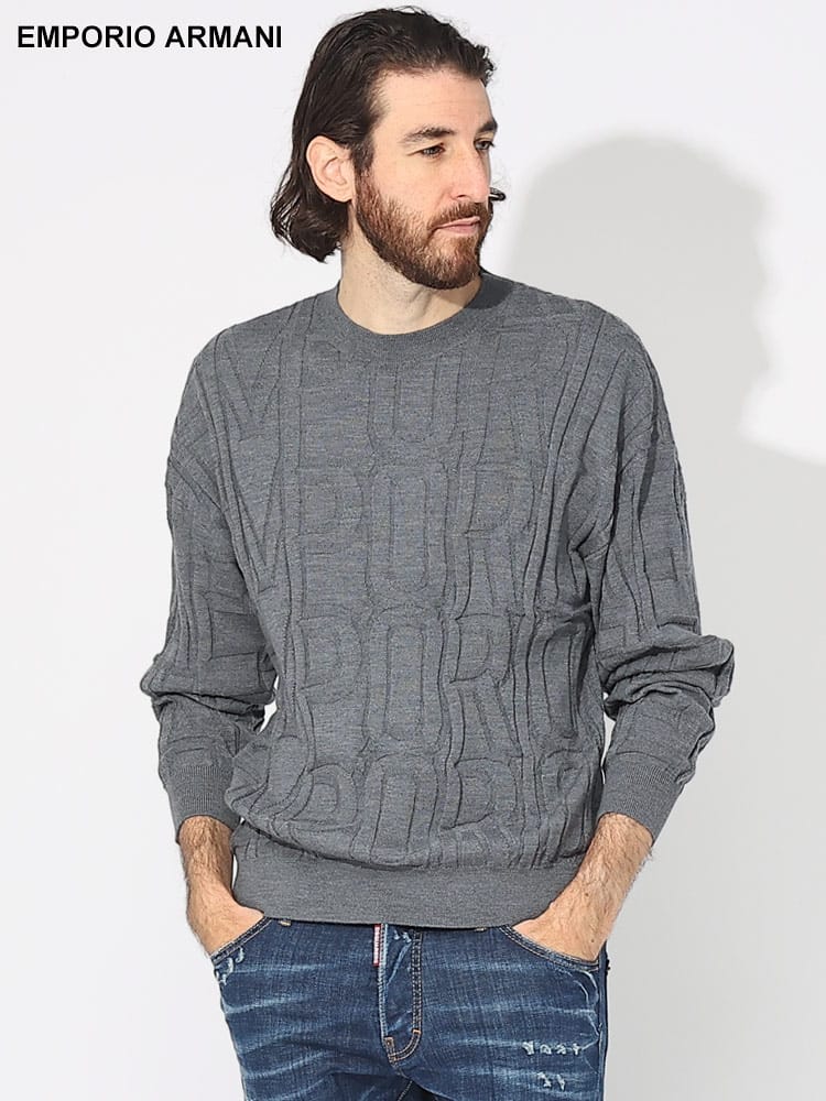 EMPORIO ARMANI (エンポリオアルマーニ) 総柄ロゴ クルーネック ニット EA6R1MX41MFVZP ブランド メンズ 男性 トップス