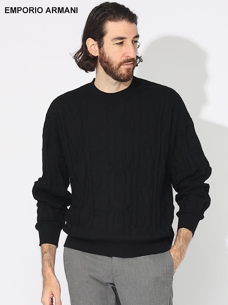 EMPORIO ARMANI (エンポリオアルマーニ) 総柄ロゴ クルーネック ニット EA6R1MX41MFVZP ブランド メンズ 男性 トップス