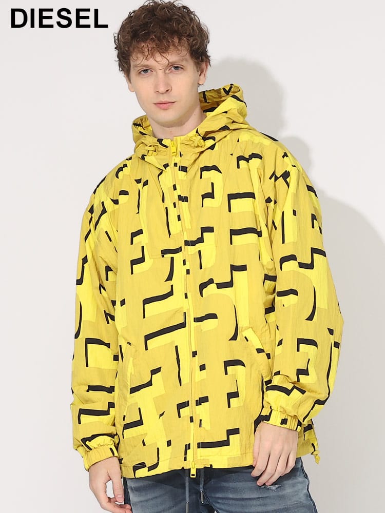 DIESEL (ディーゼル) グラフィックロゴ 総柄 フーデット ナイロン ブルゾン DSA110080QFAW ブランド メンズ 男性 アウター