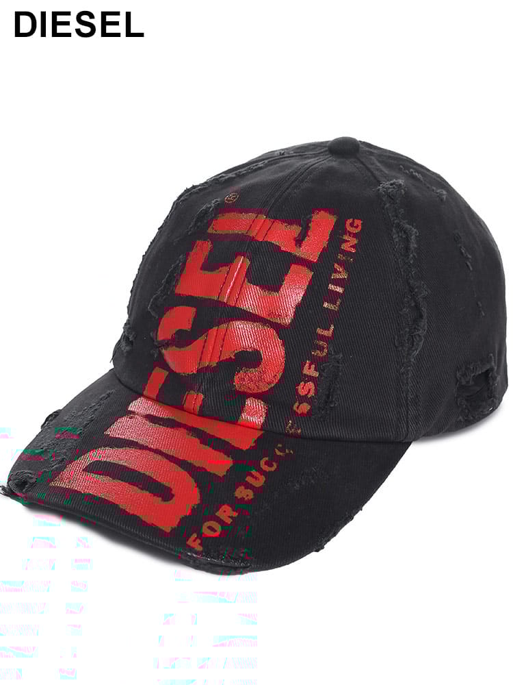 DIESEL (ディーゼル) ダメージ ビッグロゴ コットン 6パネル ベースボールキャップ DSA082680LYKV ブランド メンズ 男性 帽子