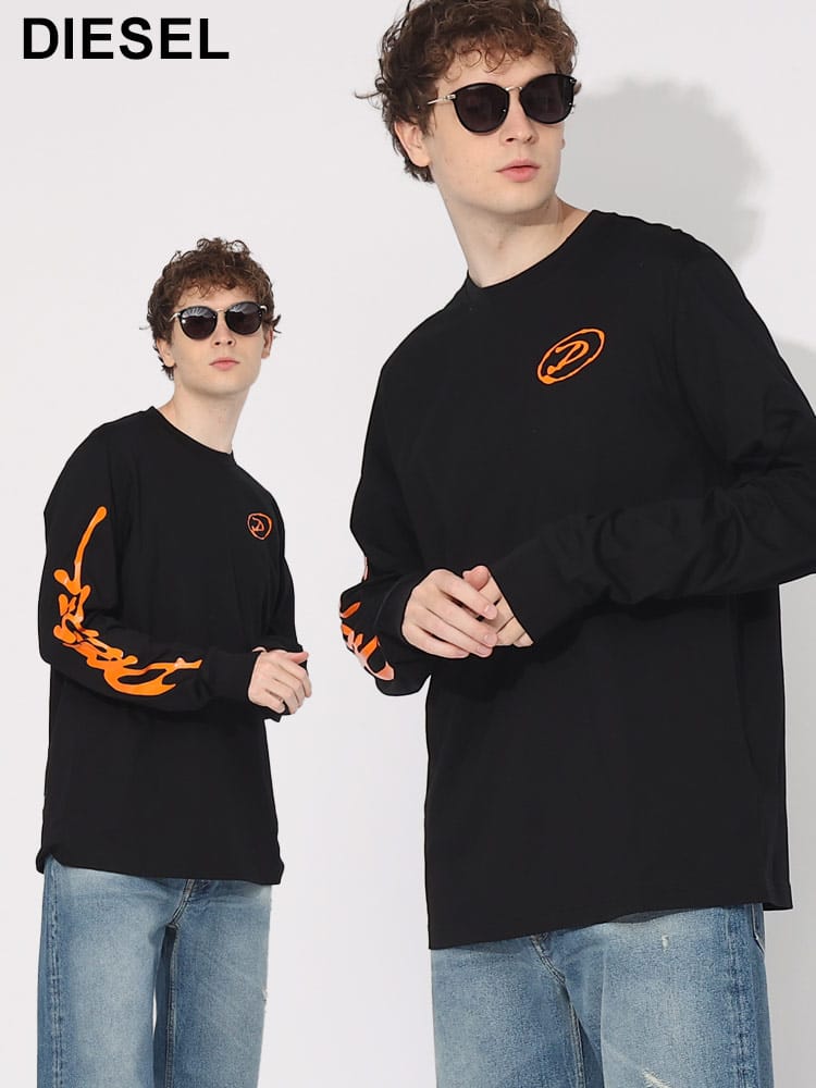 DIESEL (ディーゼル) グラフィック ラバー ロゴ プリント クルーネック 長袖 Tシャツ DSA110680CATM ブランド メンズ 男性 トップス