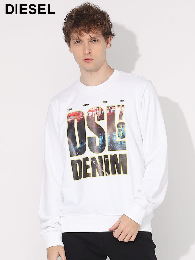 DIESEL (ディーゼル) デザインフォト ロゴプリント クルーネック 長袖 