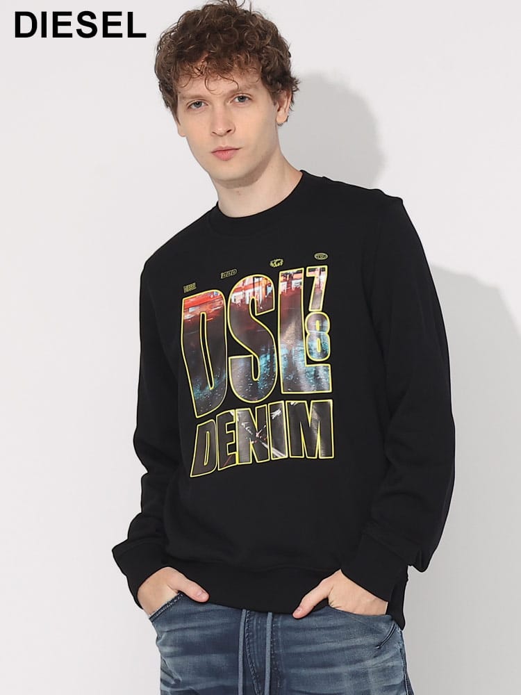 DIESEL (ディーゼル) デザインフォト ロゴプリント クルーネック 長袖 