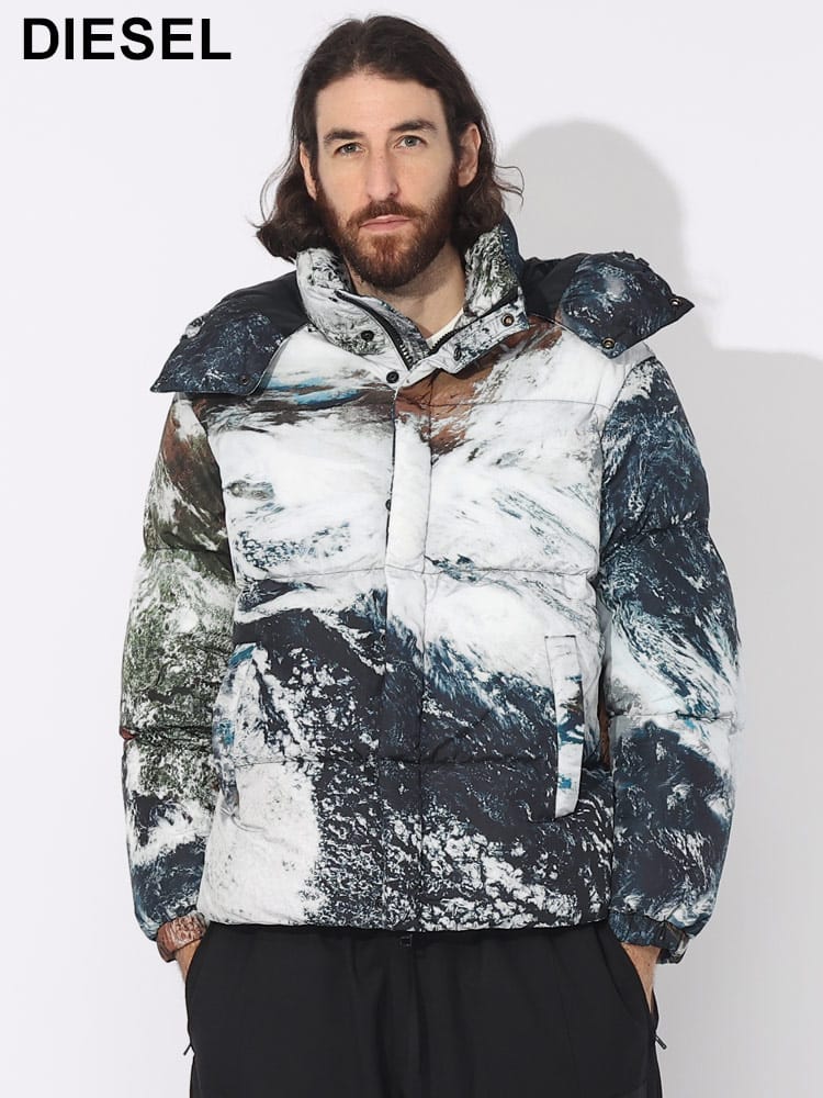 DIESEL (ディーゼル) プラネットカモ フード着脱 フルジップ 中綿 