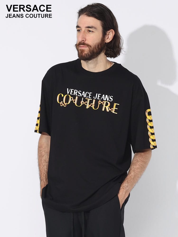 VERSACE JEANS COUTURE (ヴェルサーチェ ジーンズ クチュール) チェーンロゴ クルーネック 半袖 Tシャツ VC75GAHF01CJ00F ブランド メンズ 男性 トップス