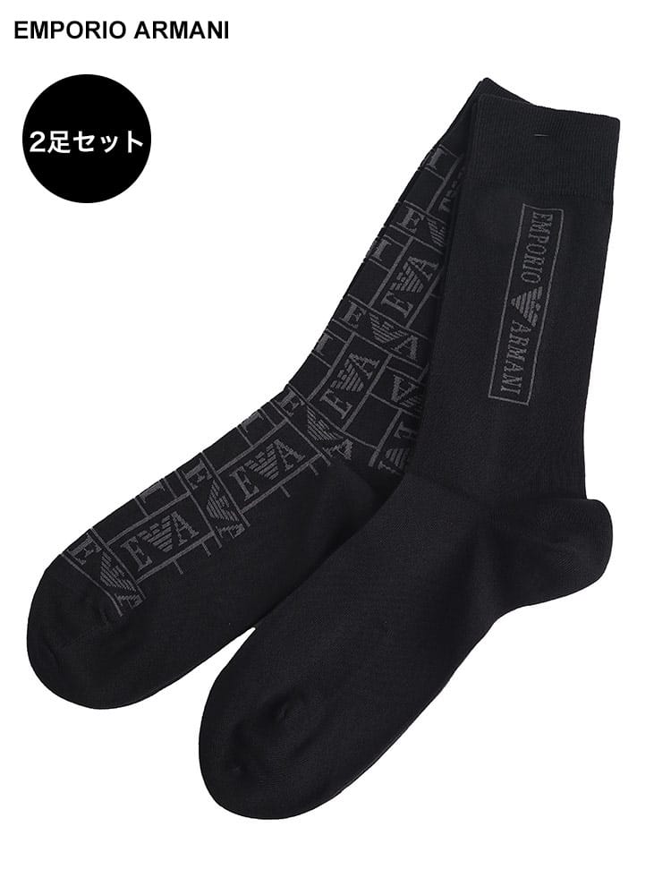 EMPORIO ARMANI (エンポリオ アルマーニ) 総柄ロゴ クルーソックス 2足組 EAU3023023F284 ブランド メンズ 男性 ビジネス