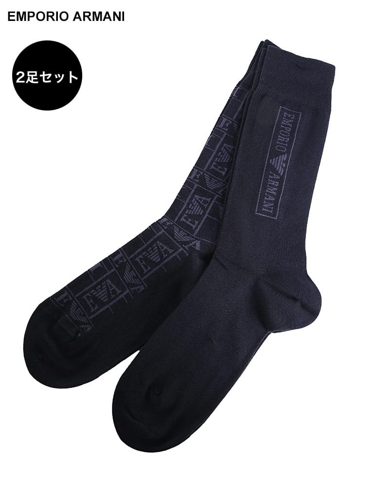 EMPORIO ARMANI (エンポリオ アルマーニ) 総柄ロゴ クルーソックス 2足組 EAU3023023F284 ブランド メンズ 男性 ビジネス