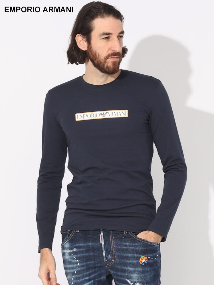 EMPORIO ARMANI (エンポリオアルマーニ) BOXロゴ クルーネック 長袖 Tシャツ EAU1110233F517 ブランド メンズ 男性 トップス