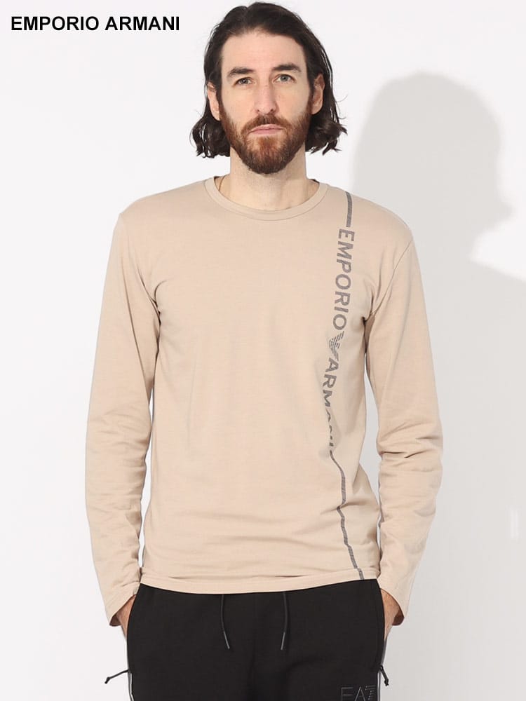 EMPORIO ARMANI (エンポリオアルマーニ) 縦ロゴプリント クルーネック 長袖 Tシャツ EAU1110233F523 ブランド メンズ 男性 トップス