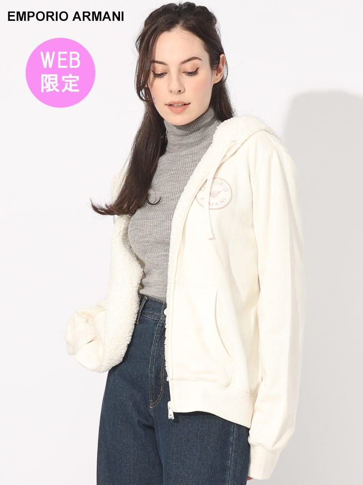 【オンラインストア限定】 EMPORIO ARMANI (エンポリオアルマーニ) 裏起毛 フルジップ スウェット パーカー EAL1646103F256 ブランド レディース トップス