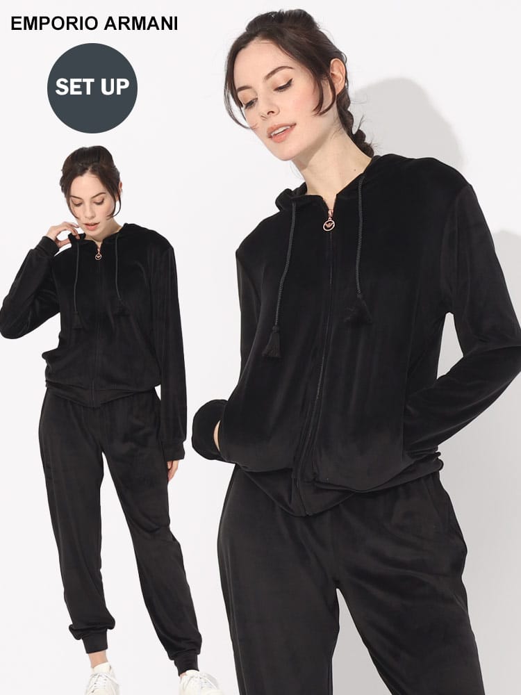 EMPORIO ARMANI (エンポリオアルマーニ) フリース フルジップ パーカー パンツ セットアップ EAL1647303F260 ブランド レディース スポーツ