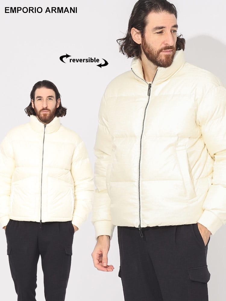 EMPORIO ARMANI (エンポリオ アルマーニ) リバーシブル イタリックロゴ フルジップ ダウンジャケット EA6R1B651NVSZ ブランド メンズ 男性 アウター