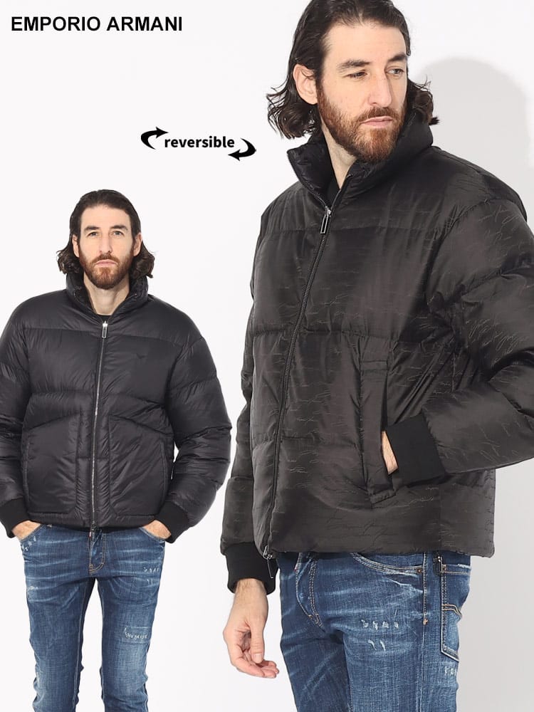 EMPORIO ARMANI (エンポリオ アルマーニ) リバーシブル イタリックロゴ フルジップ ダウンジャケット EA6R1B651NVSZ ブランド メンズ 男性 アウター